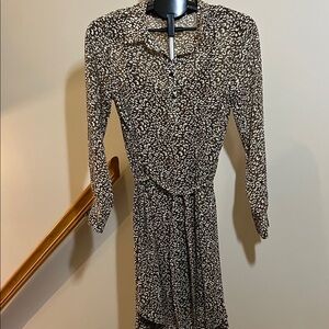 Modcloth Long Sleeve Brown and White Leopard Print Dress - Size Small